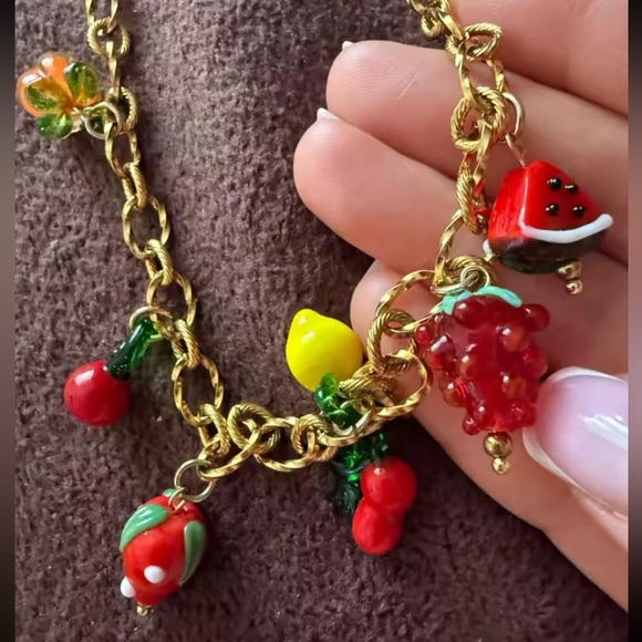 Tutti Frutti Charm 18K Gold Stainless Steel Waterproof Necklace - Picture 6 of 8